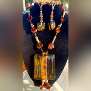 Dichroic Glass Necklace and Earring Set